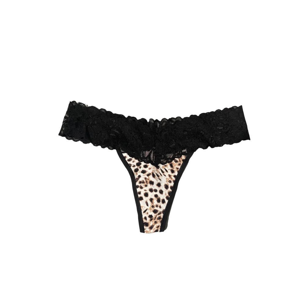 VICTORIA’S SECRET LEOPARD CHEETAH PRINT FLORAL LACE TRIM THONG M NWT - Picture 1 of 5